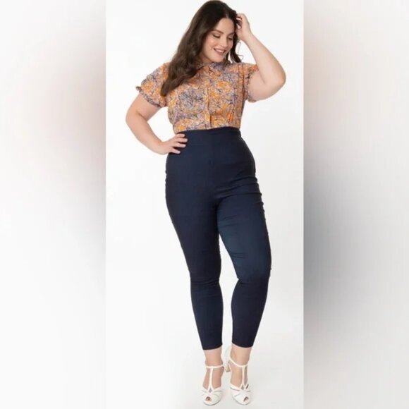 Unique Vintage Denim - NWT 5X 26 Unique Vintage Dark Blue Denim High Waist Rizzo Cigarette Pants